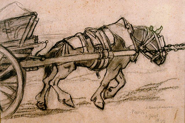 Dooijewaard J.  | Draft horse, chalk on paper 21.0 x 30.0 cm, signed l.r. and dated 1899
