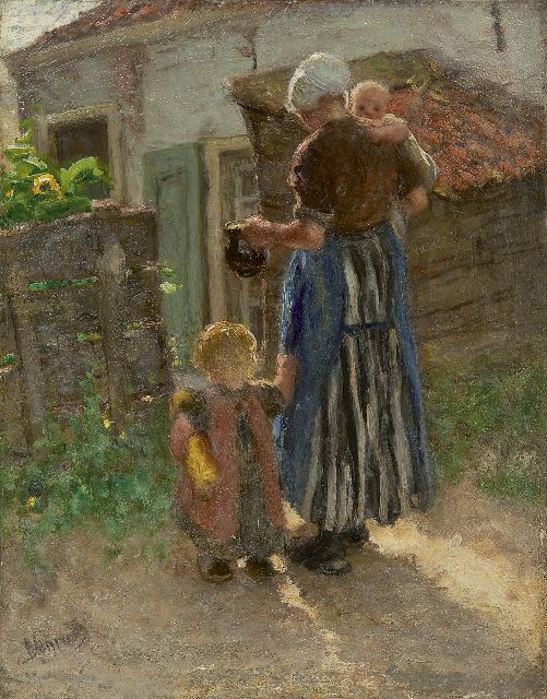 Blommers B.J.  | The young mother, oil on canvas 35.3 x 27.6 cm, signed l.l.