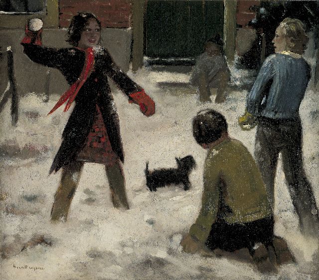 Han van Meegeren | Snowball fight, oil on canvas, 63.0 x 71.0 cm, signed l.l. and painted ca. 1944-1945
