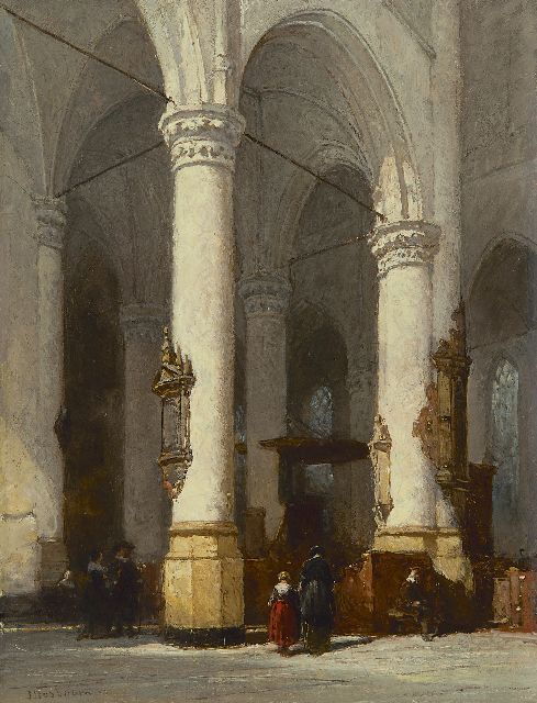 Bosboom J.  | The interior of the Hooglandse kerk, Leiden, oil on panel 23.5 x 18.0 cm, signed l.l.