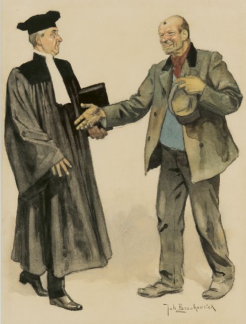 Johan Braakensiek | The lawyer and his client, charcoal and watercolour on paper, 31.1 x 23.5 cm, signed l.r.