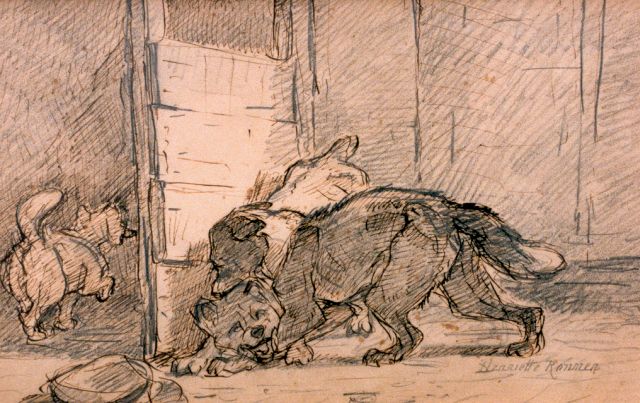 Henriette Ronner | The fight, pen and pencil on paper, 20.0 x 31.0 cm, signed l.r.