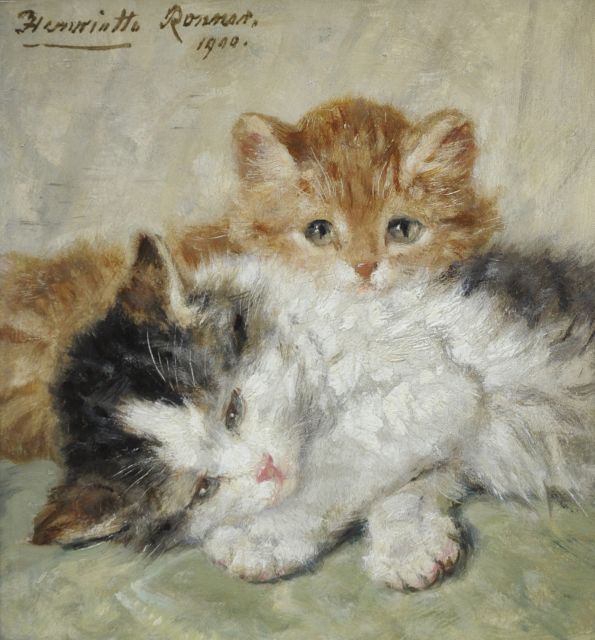 Ronner-Knip H.  | Snoozing kittens, oil on panel 17.9 x 16.5 cm, signed u.l. and dated 1900