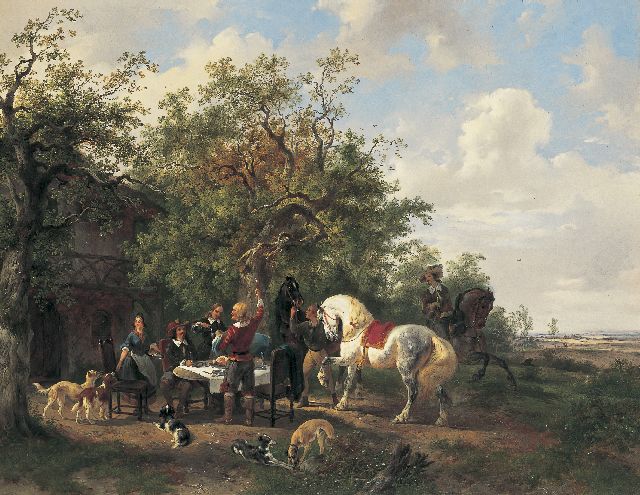 Wouterus Verschuur | An elegant company in a landscape, oil on canvas, 57.5 x 73.5 cm, signed l.r. and painted between 1838-1840