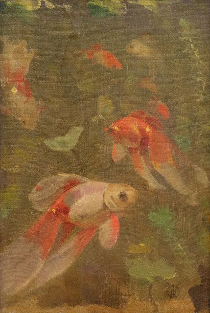 Gerrit Willem Dijsselhof | Veiltails, oil on canvas laid down on board, 24.3 x 16.9 cm, signed l.r. with monogram