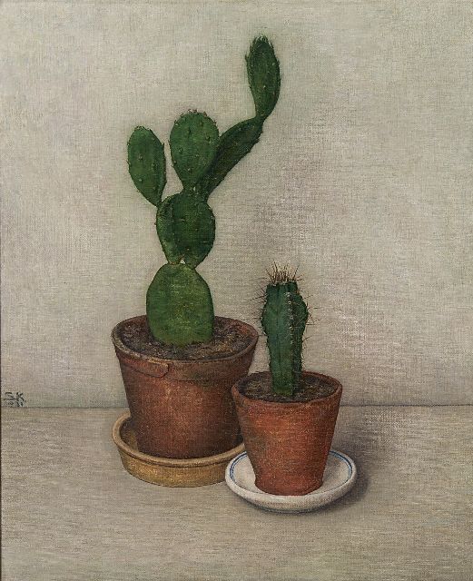 Kneppelhout S.E.  | Two cactus, oil on canvas 37.3 x 30.3 cm, signed m.l. with initials and dated 1931