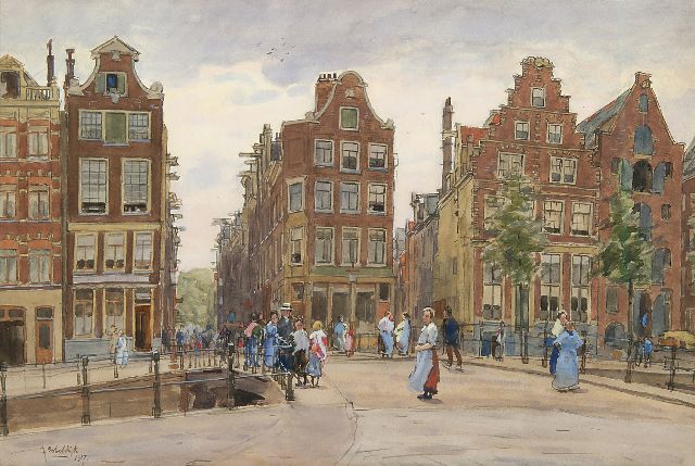 Felicien Bobeldijk | The Geldersekade from the Bantammerbrug, Amsterdam, watercolour on paper, 43.6 x 64.4 cm, signed l.l. and dated 1917