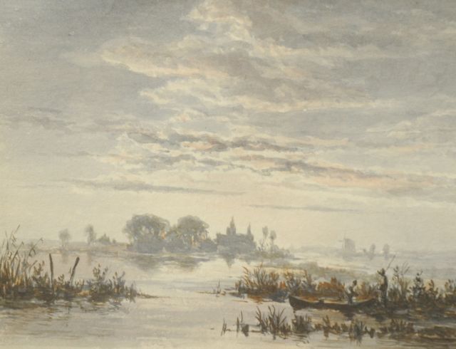 Jacob Abels | A river landscape at dawn, watercolour on paper, 11.0 x 14.0 cm