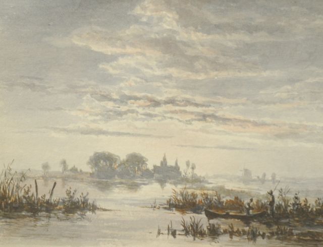 Abels J.Th.  | A river landscape at dawn, watercolour on paper 11.0 x 14.0 cm