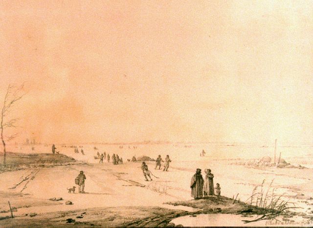 Eugène Verboeckhoven | Winterfun, pencil on paper, 15.0 x 20.5 cm, signed l.r. and dated 182?