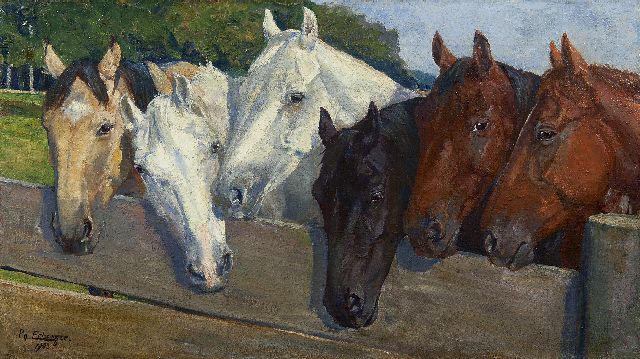 Erlanger P.J.  | Horses behind the fence, oil on canvas 38.4 x 67.7 cm, signed l.l. and dated 1903