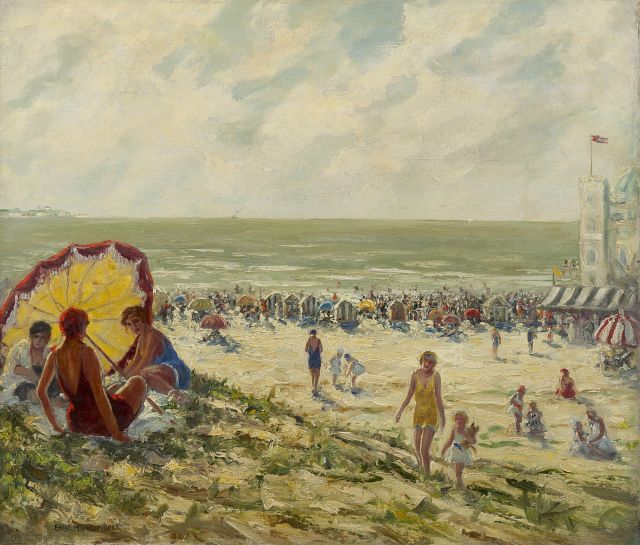 Franz Hienl-Merre | A sunny day on the beach, oil on canvas, 60.5 x 70.3 cm, signed l.l.
