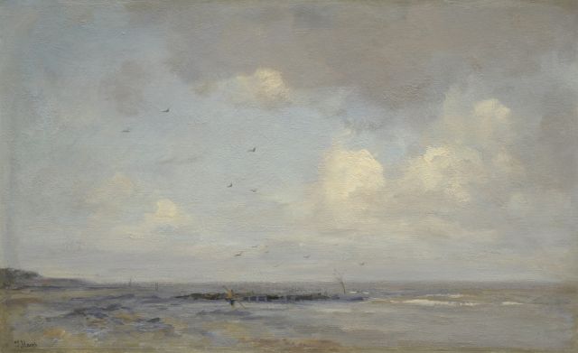 Jacob Maris | A view of a beach with a shrimper, oil on canvas, 49.4 x 78.1 cm, signed l.l.