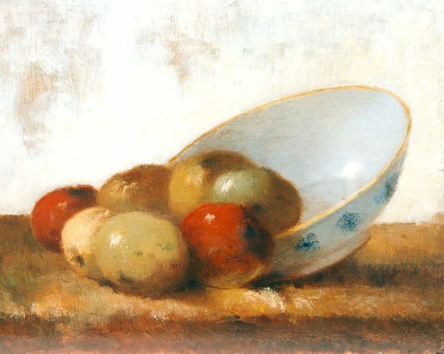 Surie J.  | A bowl with apples, oil on panel 16.8 x 20.8 cm