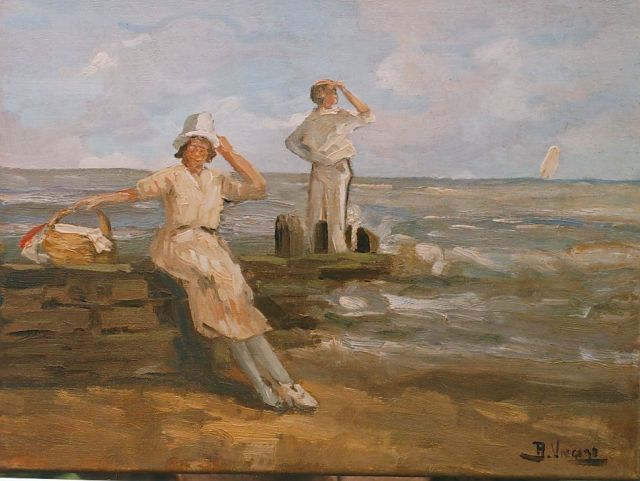 Viegers B.P.  | On the beach, oil on canvas 30.0 x 40.0 cm, signed l.r.