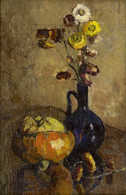 Groningen-Laurillard J.A.G. van | Still life with dried flowers and a pumpkin, oil on canvas 60.0 x 40.0 cm, signed l.l.