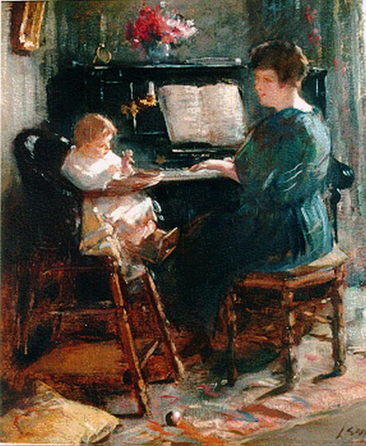 Garf S.  | Playing the piano, oil on canvas 58.3 x 50.5 cm, signed l.r.