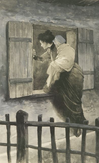 Oost-Europese School | The secret arrival, watercolour on paper, 30.0 x 22.5 cm, signed l.l. 'Draga'(?) and painted beginning of the 20th century