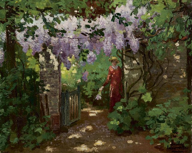 Lecomte E.  | In the garden, oil on canvas 39.9 x 49.9 cm, signed l.r.