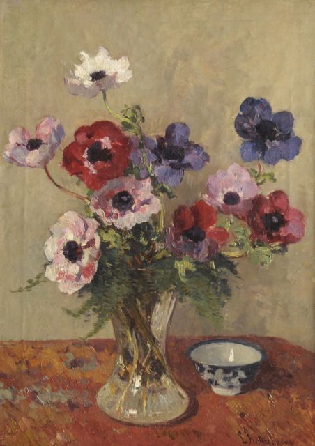 Louis Stutterheim | A still live with flowers and a bowl, oil on canvas, 49.8 x 35.4 cm, signed l.r.