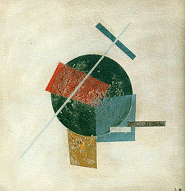 Ladislau Kroha | Suprematische compositie in zwart/geel/rood/blauw, oil on panel, 25.2 x 25.0 cm, gesigneerd r.o. mon
