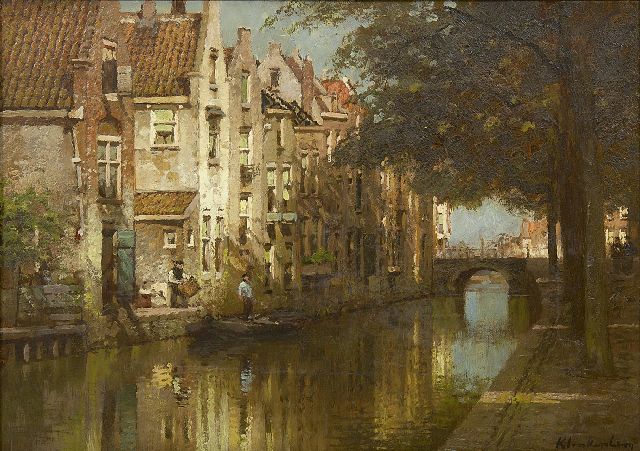 Karel Klinkenberg | A view of the Kooltuin, alkmaar, with the Dijkbridge, oil on canvas, 21.5 x 35.3 cm, signed l.r.