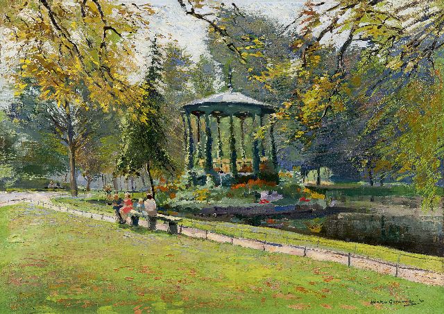 Gemert H.J. van | Figures in the Vondelpark, Amsterdam, oil on canvas 50.1 x 70.3 cm, signed l.r. and dated '41