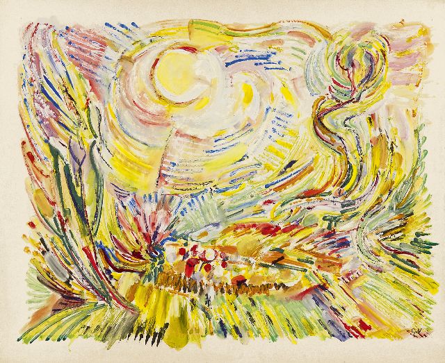 Geer van Velde | Landscape with sun, gouache on paper, 49.5 x 60.2 cm, signed l.r. with initials and executed ca. 1928-1932