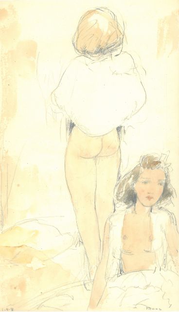 Cornelis Kloos | Two women, half naked, pencil and watercolour on paper, 30.8 x 18.0 cm, signed l.r. and dated 1-4-41