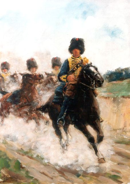 Geerlings J.H.  | Cavalrists, oil on canvas 36.0 x 26.5 cm, signed l.l.