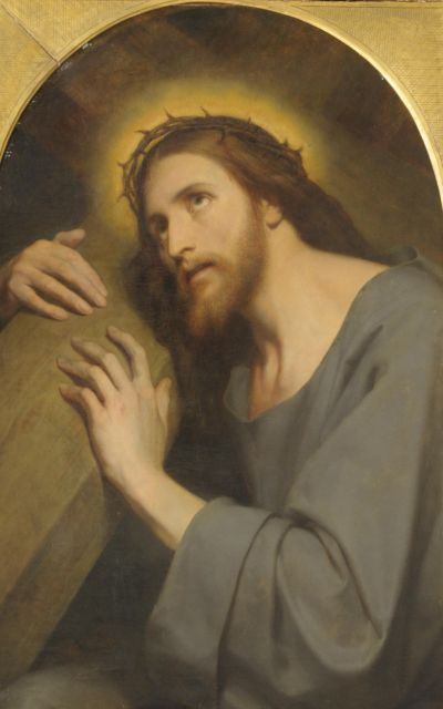 Scheffer A.  | Christ with the cross, oil on canvas 91.0 x 59.0 cm, signed u.l. and dated 1845