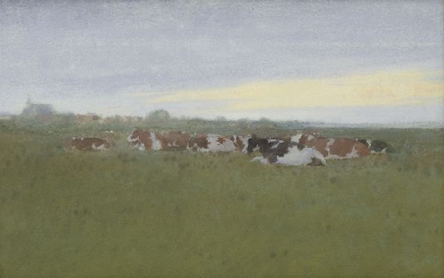 Jan Voerman sr. | Resting cows in the meadows, Hattem, watercolour on paper, 27.7 x 42.9 cm, signed l.r.