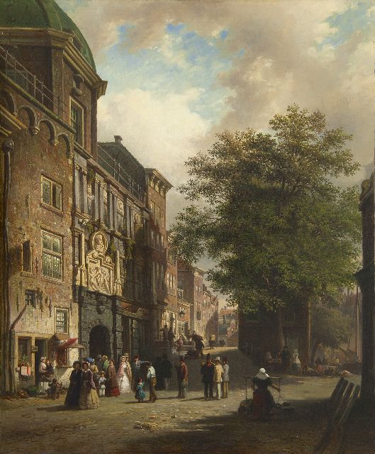 Bommel E.P. van | A view of the The Groothoofdspoort, Dordrecht, oil on canvas 65.4 x 53.2 cm