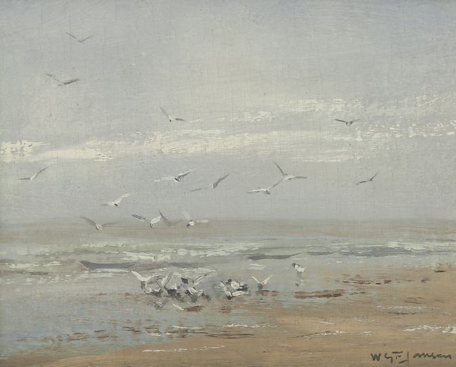 Jansen W.G.F.  | Seagulls on the coast, oil on canvas 19.5 x 26.0 cm, signed l.r.