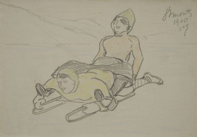 Willy Sluiter | Two on the bobsled, pencil and coloured pencil on paper, 11.3 x 16.2 cm, signed u.r. with initials and dated 1910