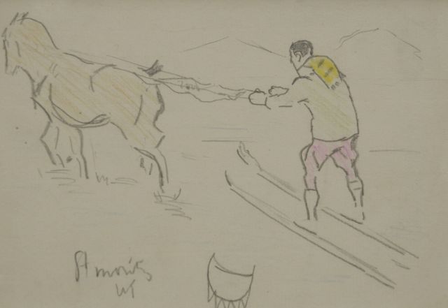 Sluiter J.W.  | Ski joering, St. Moritz 1910, pencil and coloured pencil on paper 11.0 x 15.9 cm, signed l.l. with initials and dated 1910