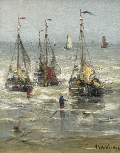 Hendrik Willem Mesdag | Sailing out to sea, oil on panel, 30.0 x 24.8 cm, signed l.r.