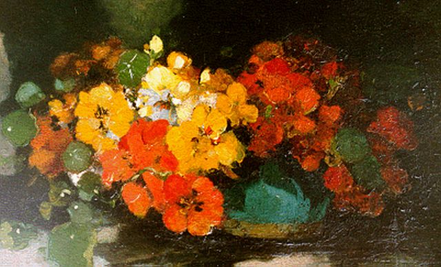 Gerard van Lerven | Nasturtium, oil on canvas laid down on panel, 31.5 x 47.5 cm, signed l.r.