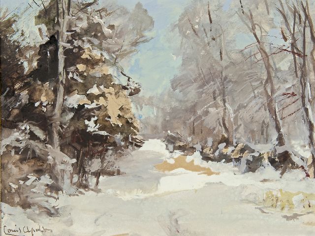 Louis Apol | Winter forest path, gouache on paper, 15.5 x 20.6 cm, signed l.l.