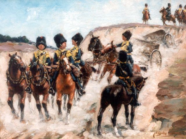 Geerlings J.H.  | Cavalrists, oil on canvas 35.5 x 47.5 cm, signed l.r.
