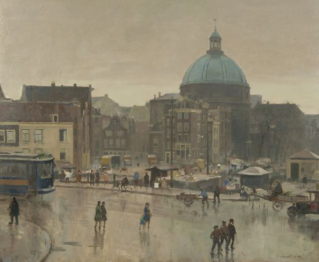Cornelis Vreedenburgh | The Prins Hendrikkade, Amsterdam, with the Stromarkt and the Ronde Lutherse Kerk, oil on canvas, 59.3 x 72.8 cm, signed l.r. and dated 1931