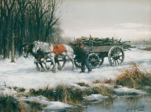 Dirk Meesters | Gathering wood in winter, oil on canvas, 31.0 x 41.0 cm, signed l.r.