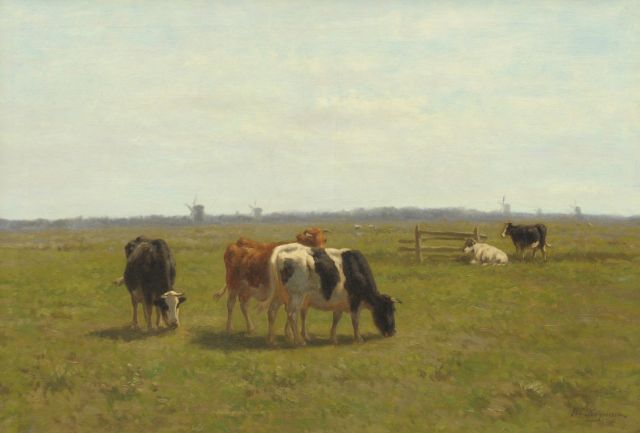 Bogman H.C.C.  | Cows in a polder landscape, oil on canvas 70.5 x 100.8 cm, signed l.r.