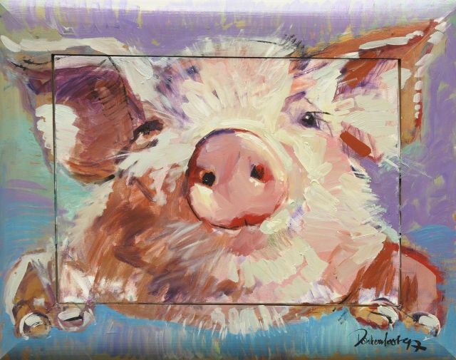 Donkersloot P.  | Pig, oil on canvas 61.7 x 85.1 cm, signed l.r. and dated '97