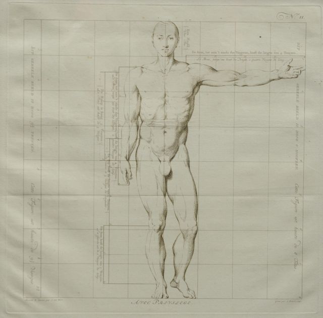 Jacob de Wit | The ideal proportions of the human body - Male (no.II), etching on paper, 40.0 x 40.0 cm
