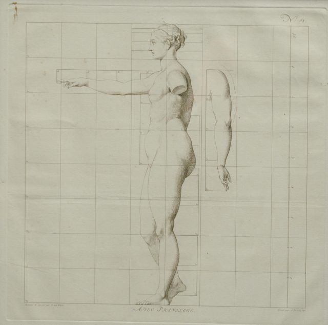 Wit J. de | The ideal proportions of the human body - Woman  (no.VI), etching on paper 40.0 x 40.0 cm