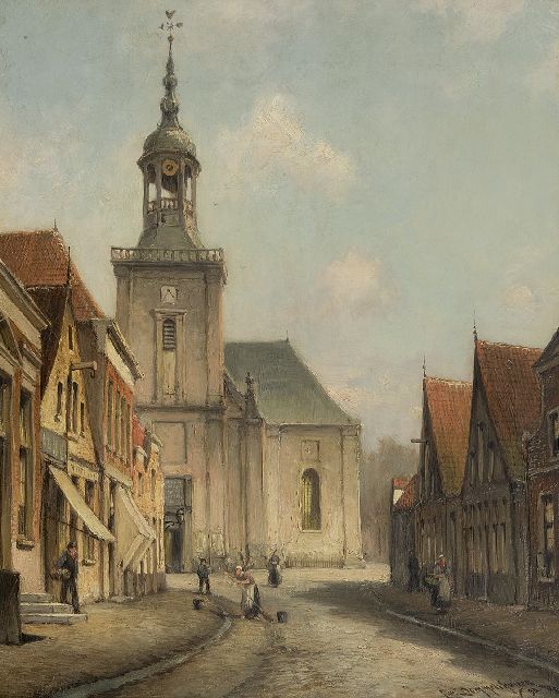 Dommelshuizen C.C.  | A view of the Kerkstraat in Almelo, oil on canvas 38.6 x 31.5 cm, signed l.r. and dated '98