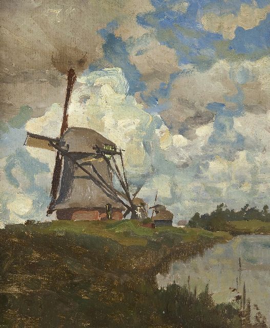 Willem Bastiaan Tholen | The windmills near Giethoorn, oil on canvas laid down on panel, 32.5 x 27.0 cm, signed l.r.