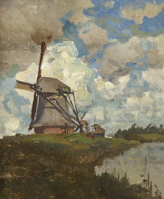 Tholen W.B.  | The windmills near Giethoorn, oil on canvas laid down on panel 32.5 x 27.0 cm, signed l.r.