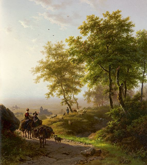 Koekkoek B.C.  | A wooded landscape at dawn, oil on panel 24.1 x 21.4 cm, signed l.l. and dated 1850